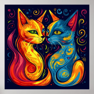 Poster Chats abstraits colorés