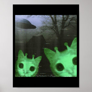 Poster Chats Aliens Ufo Drôle Chat Effrayant Mème Pour Ho