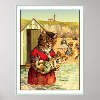 Poster Chats amusants à la plage - Louis Wain