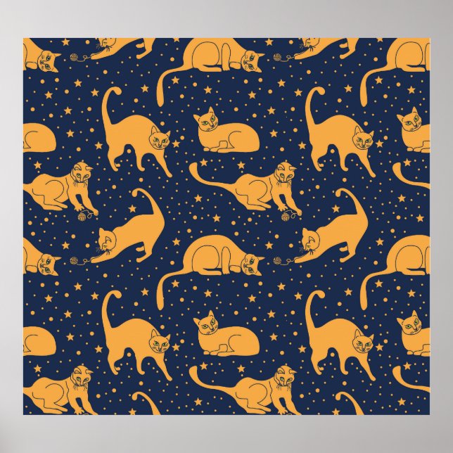 Poster Chats amusants, étoiles, motif spatial. (Devant)