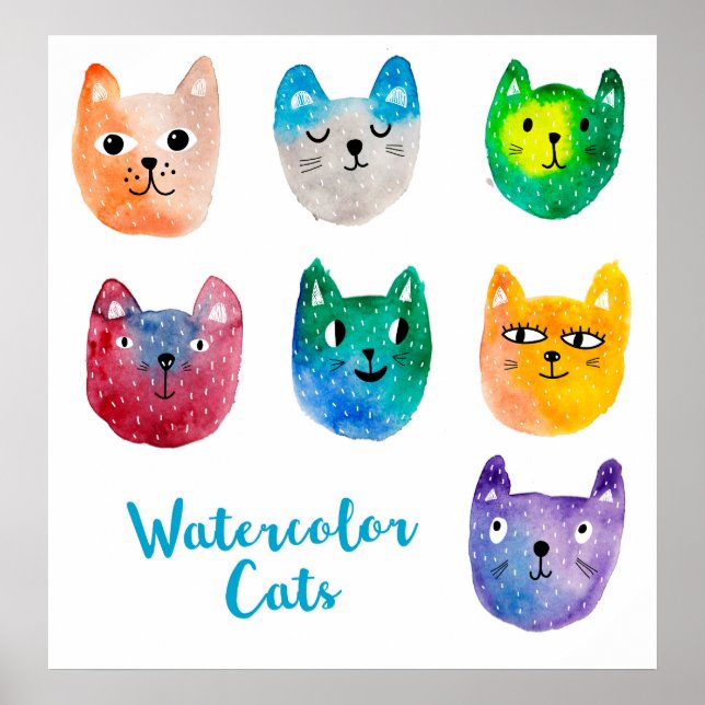 Poster Chats aquarelles et amis (Devant)
