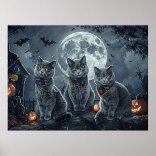 Poster Chats Bleus Russe Halloween Éffrayant