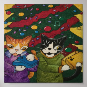 Poster Chats cadeaux de Noël