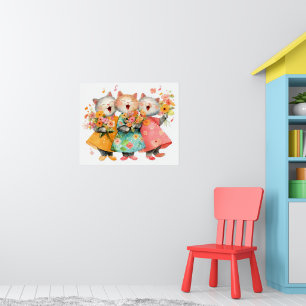 Poster Chats chantants tenant des bouquets