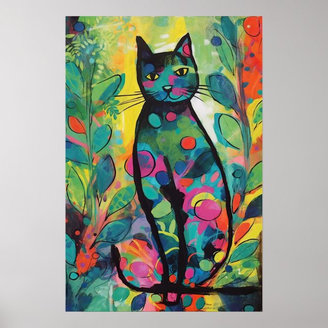 Poster Chats dans la jungle Abstraite colorée (Devant)