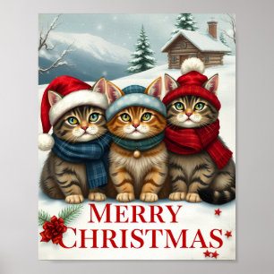Poster Chats dans l'attirail hivernal Preppy et Noël Casq