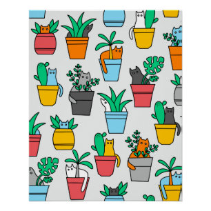 Poster Chats dans les pots à fleurs