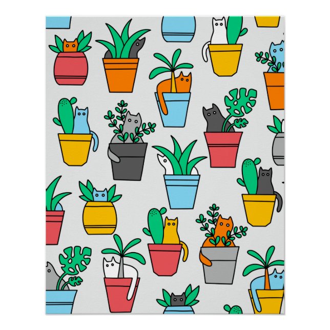 Poster Chats dans les pots à fleurs (Devant)