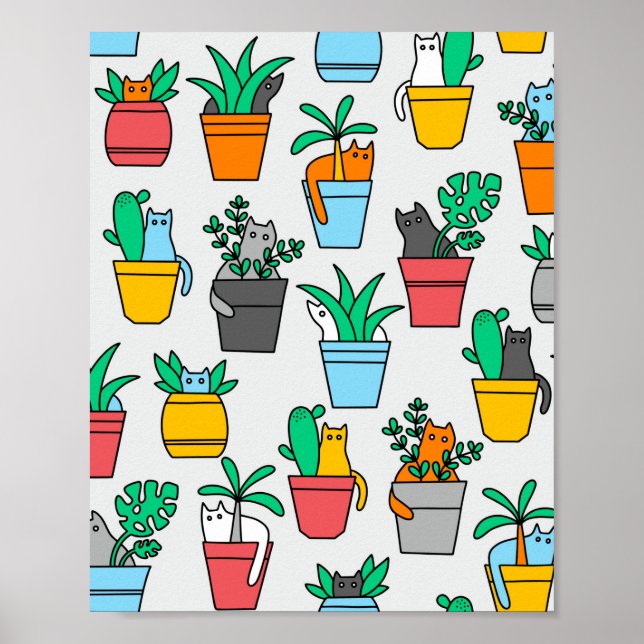 Poster Chats dans les pots à fleurs (Devant)
