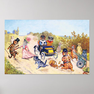 Poster Chats dans une voiture, Louis Wain