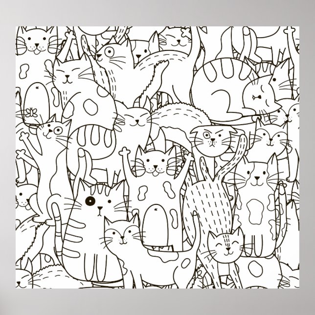 Poster Chats de gribouillis : noir et blanc.