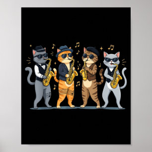 Poster Chats de jazz jouant du saxophone Chat musicien dr