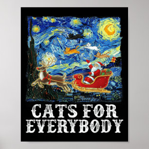 Poster Chats de Noël Père Noël Sleigh Pour Tout Le Monde