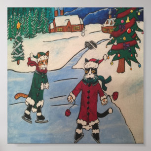 Poster Chats de patinage de Noël