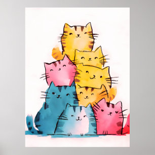 Poster Chats de peinture à l'eau numérique