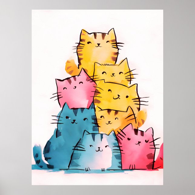 Poster Chats de peinture à l'eau numérique (Devant)