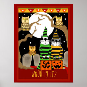 Poster Chats d'Halloween effrayés Trick ou le traitement