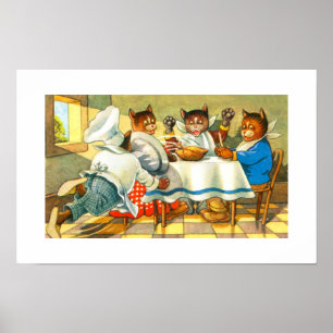 Poster Chats dînant