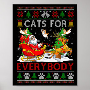 Poster Chats Drôle Pour Tout Le Monde Père Noël Sleigh La