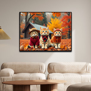 Poster Chats drôles en tenue preppy d'automne et chapeaux