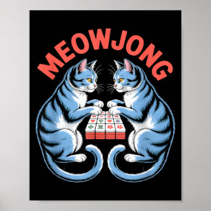 Poster Chats drôles meowjong jouant avec des tuiles de ma