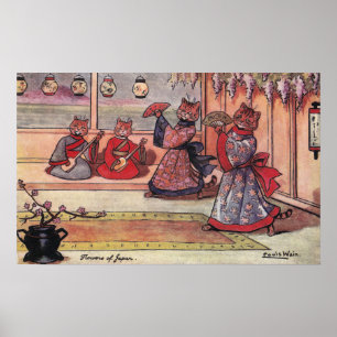 Poster Chats en Kimonos Vintage Louis Wain