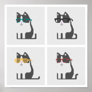 Poster Chats En Verres Carré Pixel Art