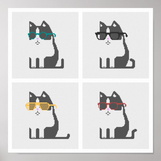 Poster Chats En Verres Carré Pixel Art (Devant)