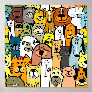 Poster Chats et chiens joliment illustrés