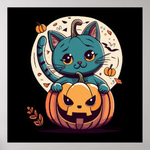 Poster Chats et citrouilles pour un joyeux Halloween !