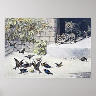 Poster Chats et oiseaux de jardin, Louis Wain
