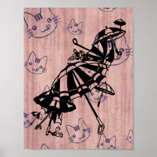 Poster Chats Façades Parasols Parasols Dessin d'art d'enc