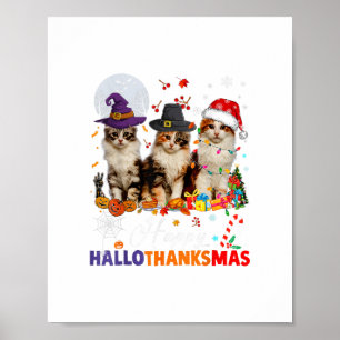 Poster chats halloween Noël heureux hallothanksmans merci