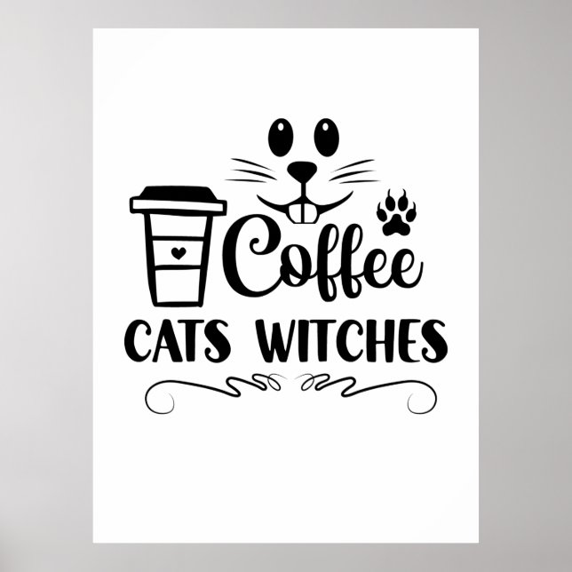 Poster Chats Halloween sorcières de café Anniversaire (Devant)