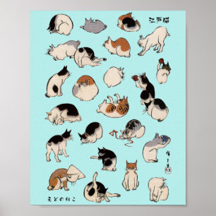 Poster Chats japonais, Hiroshige, Ukiyo-e