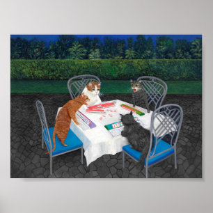 Poster Chats jouant à l'affiche du Mahjong