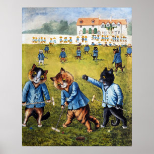 Poster Chats jouant au croquet, Louis Wain