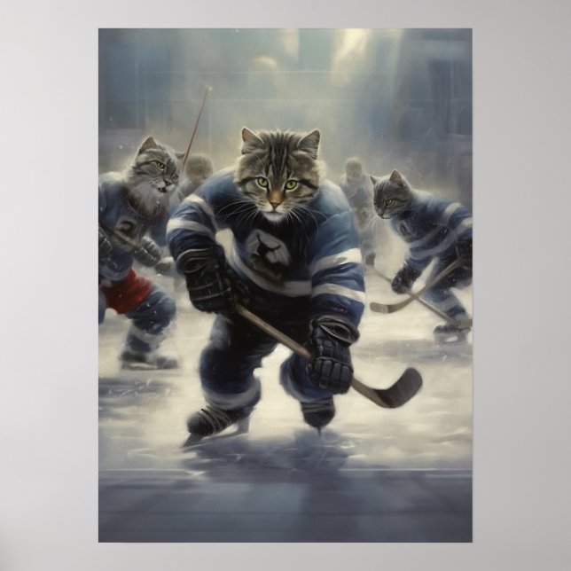Poster Chats jouant au hockey (Devant)