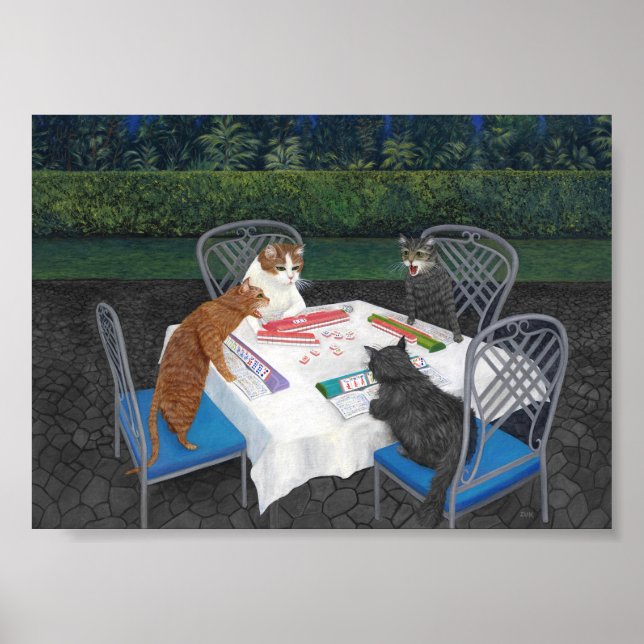 Poster Chats jouant au Mahjong (Devant)