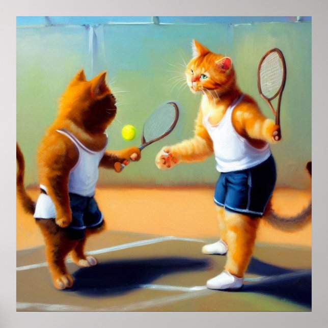 Poster Chats jouant au tennis (Devant)