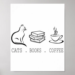 Poster Chats Livres Café pour les lecteurs qui possèdent 