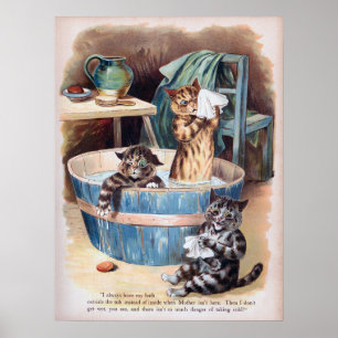 Poster Chats matin bain, Louis Wain