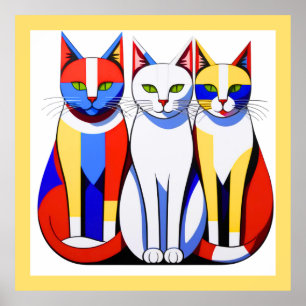 Poster Chats Modernistes Vibrant Tri-Color Chats Mur Art