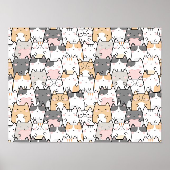 Poster Chats Motif Cute Kawaii sans joint (Devant)