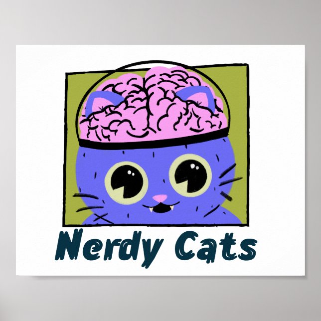 Poster Chats Nerdy, Conception Cerveau (Devant)