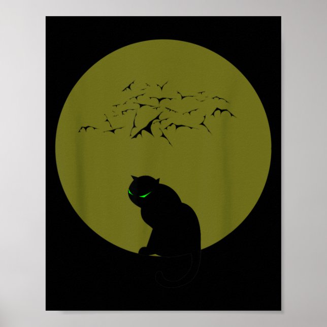 Poster Chats noirs Lune Chauves-souris Halloween (Devant)