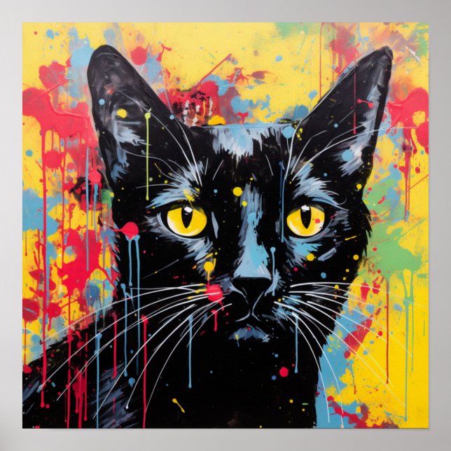 Poster Chats Pop Art : Noir (Devant)