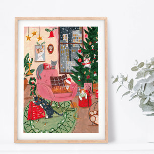 Poster Chats rétro mignons à la maison pour Noël à New Yo