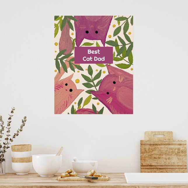 Poster Chats roses et branches Meilleur chat papa (Cuisine)