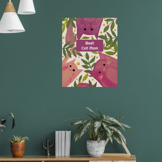 Poster Chats roses et branches Meilleure maman chat (Salon 1)
